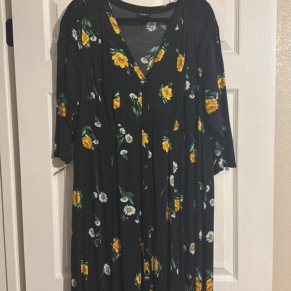 TORRID Black floral print dress.